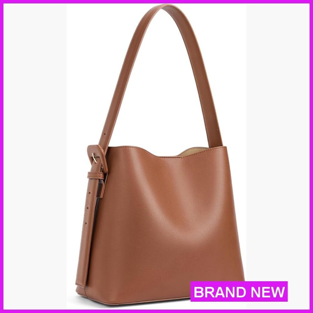 Vegan Leather Bucket Bag Adjustable Strap Chic Spacious Shoulder Purse Trendy